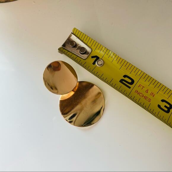 NEW NORDSTROM REVOLVE Gold Double Duo Disc Circle Stud Drop Earrings Jewelry - Picture 6 of 9
